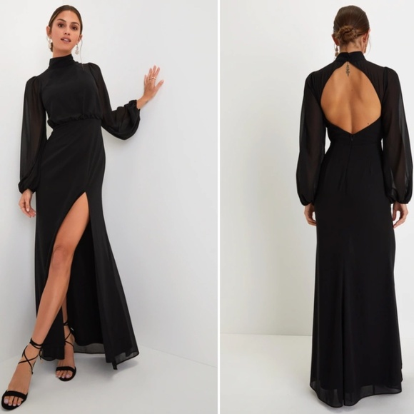 LULU's Sexy Long Sleeve Romantic Formal Event Bridesmaid Wedding Thigh Slit Maxi - Picture 1 of 5